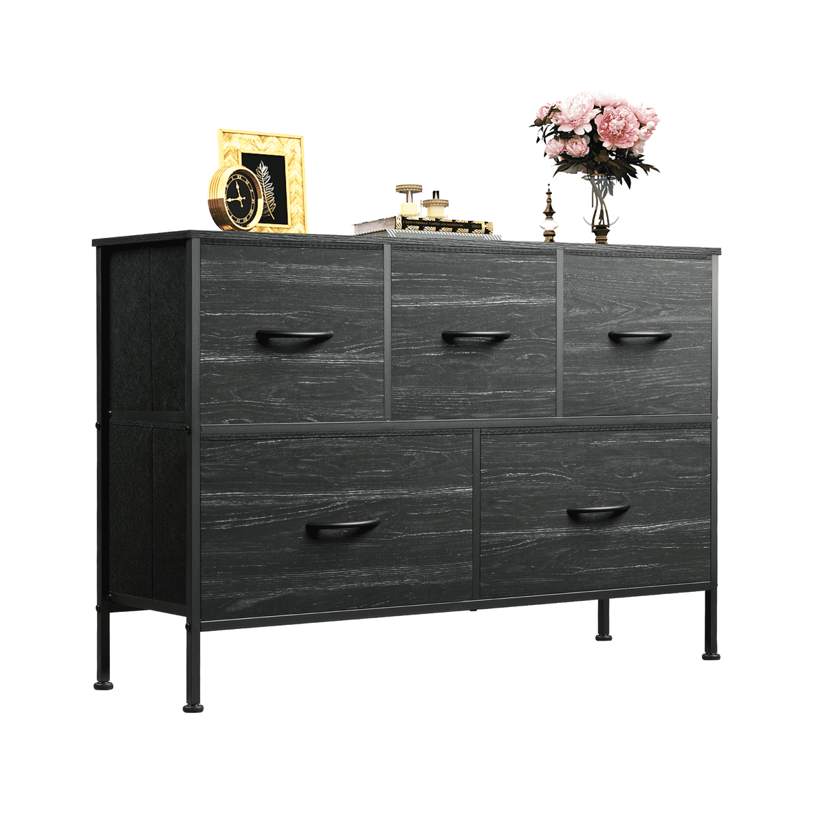 GALAXHERO 5 Drawer Dresser, Fabric Storage Tower for Bedroom, Hallway, Entryway & Closets, Sturdy Steel Frame with Wood Top, Easy Pull Handle