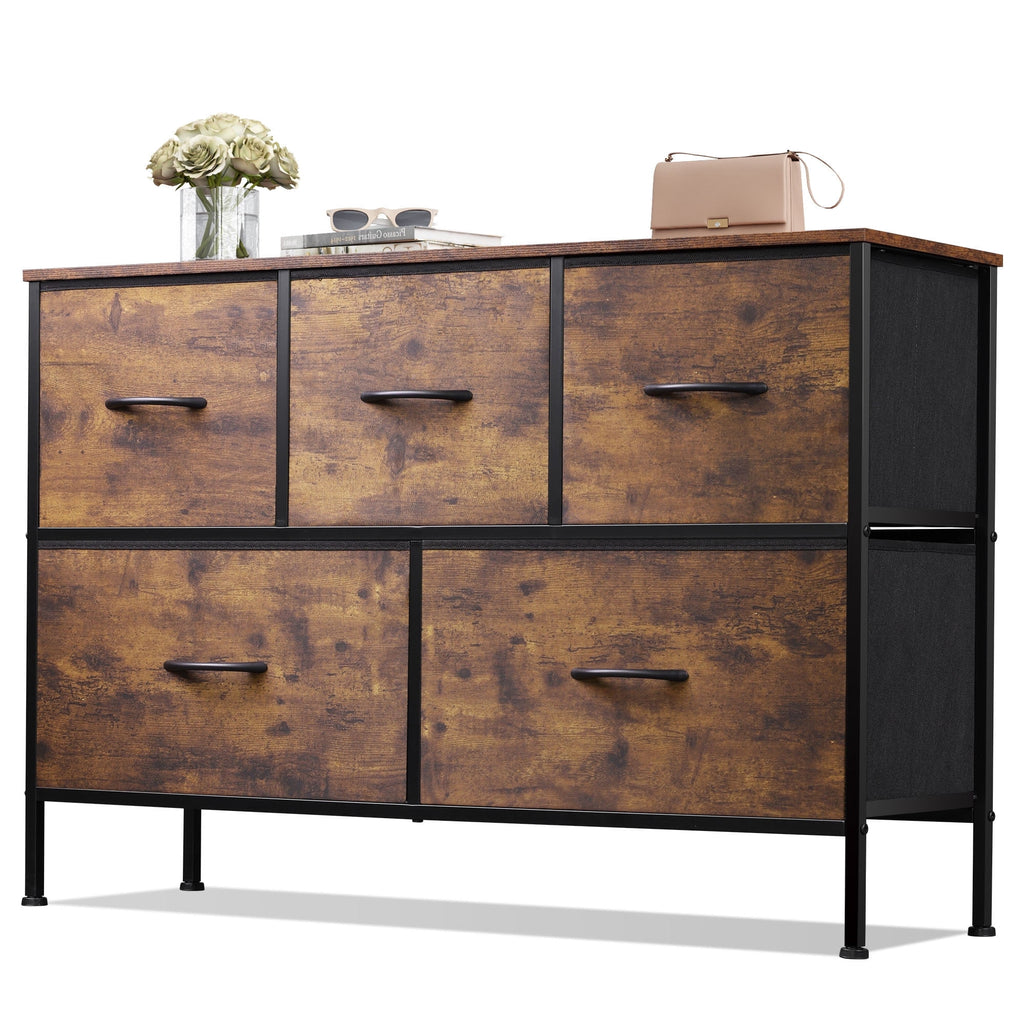 GALAXHERO 5 Drawer Dresser, Fabric Storage Tower for Bedroom, Hallway, Entryway & Closets, Sturdy Steel Frame with Wood Top, Easy Pull Handle