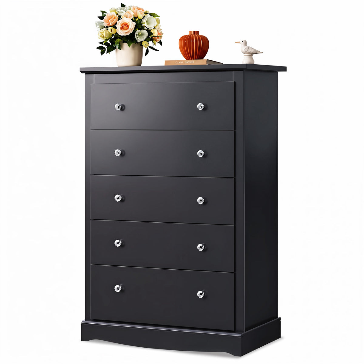 GALAXHERO 5 Drawer Dresser for Bedroom, Retro Wood Chest of Drawers, Tall Dresser with Round Metal Handle for Living Room, Hallway, Closet