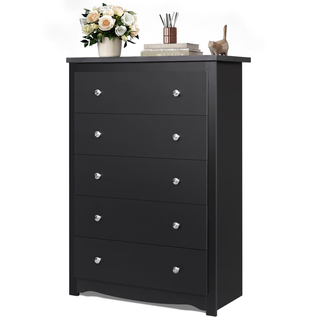 GALAXHERO 5 Drawer Dresser for Bedroom, Retro Wood Chest of Drawers, Tall Dresser with Round Metal Handle for Living Room, Hallway, Closet