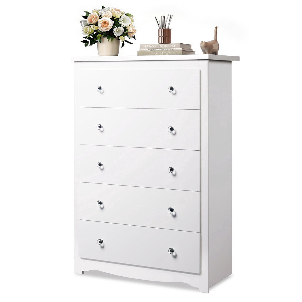 GALAXHERO 5 Drawer Dresser for Bedroom, Retro Wood Chest of Drawers, Tall Dresser with Round Metal Handle for Living Room, Hallway, Closet