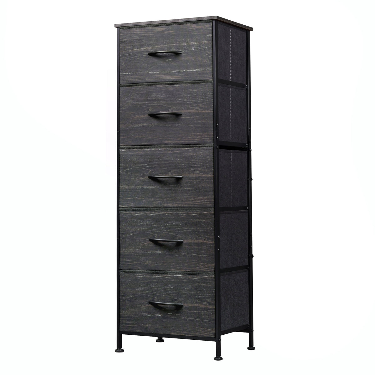 GALAXHERO 5-Drawer Tall Fabric Dresser with Wood Top, Storage Organizer Chest for Bedroom, Closet, Hallway, Sturdy Steel Frame