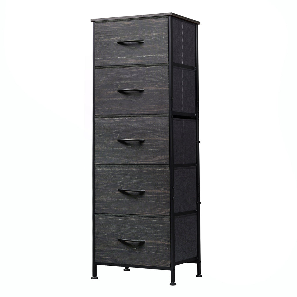 GALAXHERO 5-Drawer Tall Fabric Dresser with Wood Top, Storage Organizer Chest for Bedroom, Closet, Hallway, Sturdy Steel Frame
