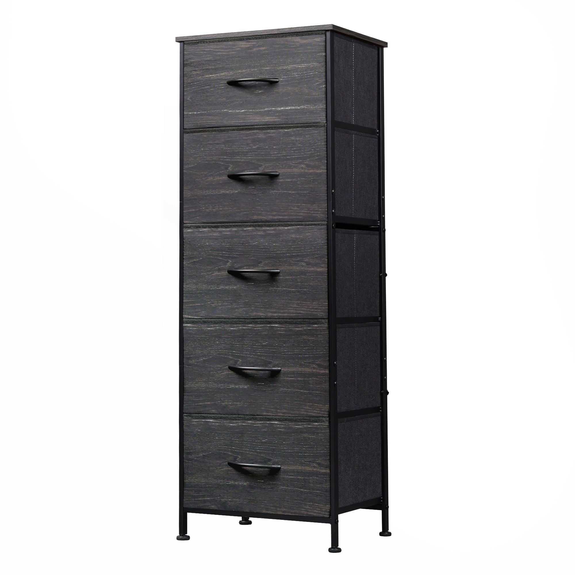 GALAXHERO 5-Drawer Tall Fabric Dresser with Wood Top, Storage Organizer Chest for Bedroom, Closet, Hallway, Sturdy Steel Frame