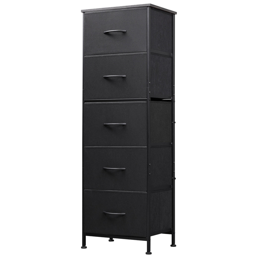 GALAXHERO 5-Drawer Tall Fabric Dresser with Wood Top, Storage Organizer Chest for Bedroom, Closet, Hallway, Sturdy Steel Frame