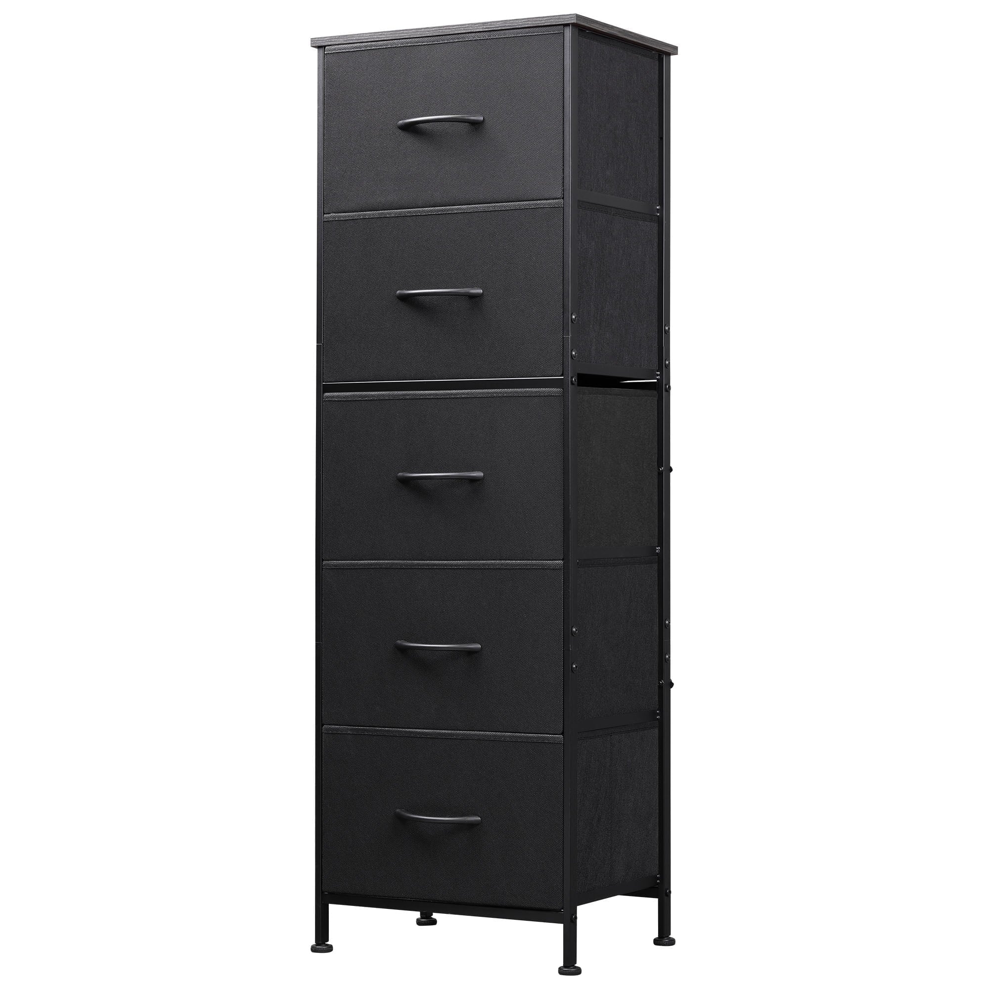 GALAXHERO 5-Drawer Tall Fabric Dresser with Wood Top, Storage Organizer Chest for Bedroom, Closet, Hallway, Sturdy Steel Frame
