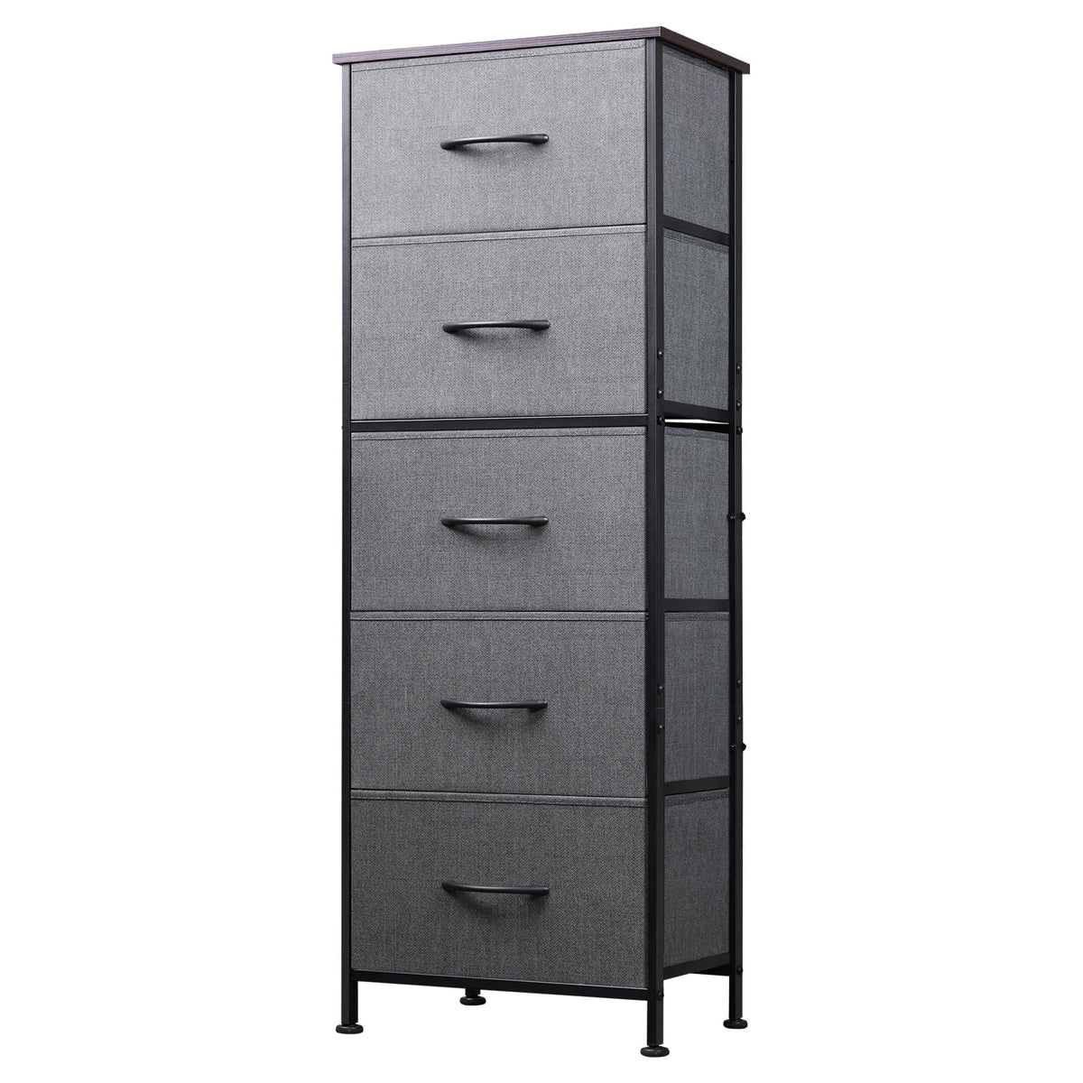 GALAXHERO 5-Drawer Tall Fabric Dresser with Wood Top, Storage Organizer Chest for Bedroom, Closet, Hallway, Sturdy Steel Frame