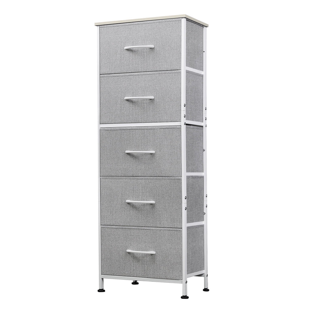 GALAXHERO 5-Drawer Tall Fabric Dresser with Wood Top, Storage Organizer Chest for Bedroom, Closet, Hallway, Sturdy Steel Frame