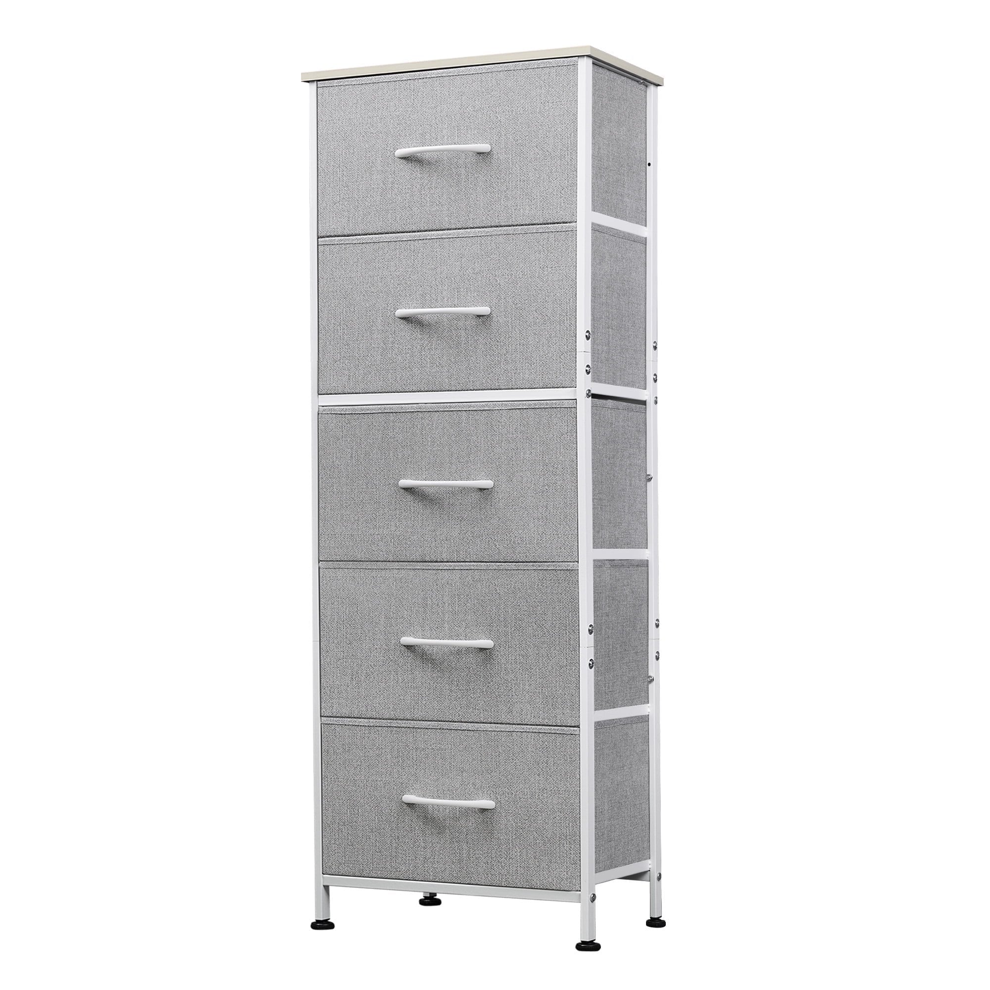 GALAXHERO 5-Drawer Tall Fabric Dresser with Wood Top, Storage Organizer Chest for Bedroom, Closet, Hallway, Sturdy Steel Frame