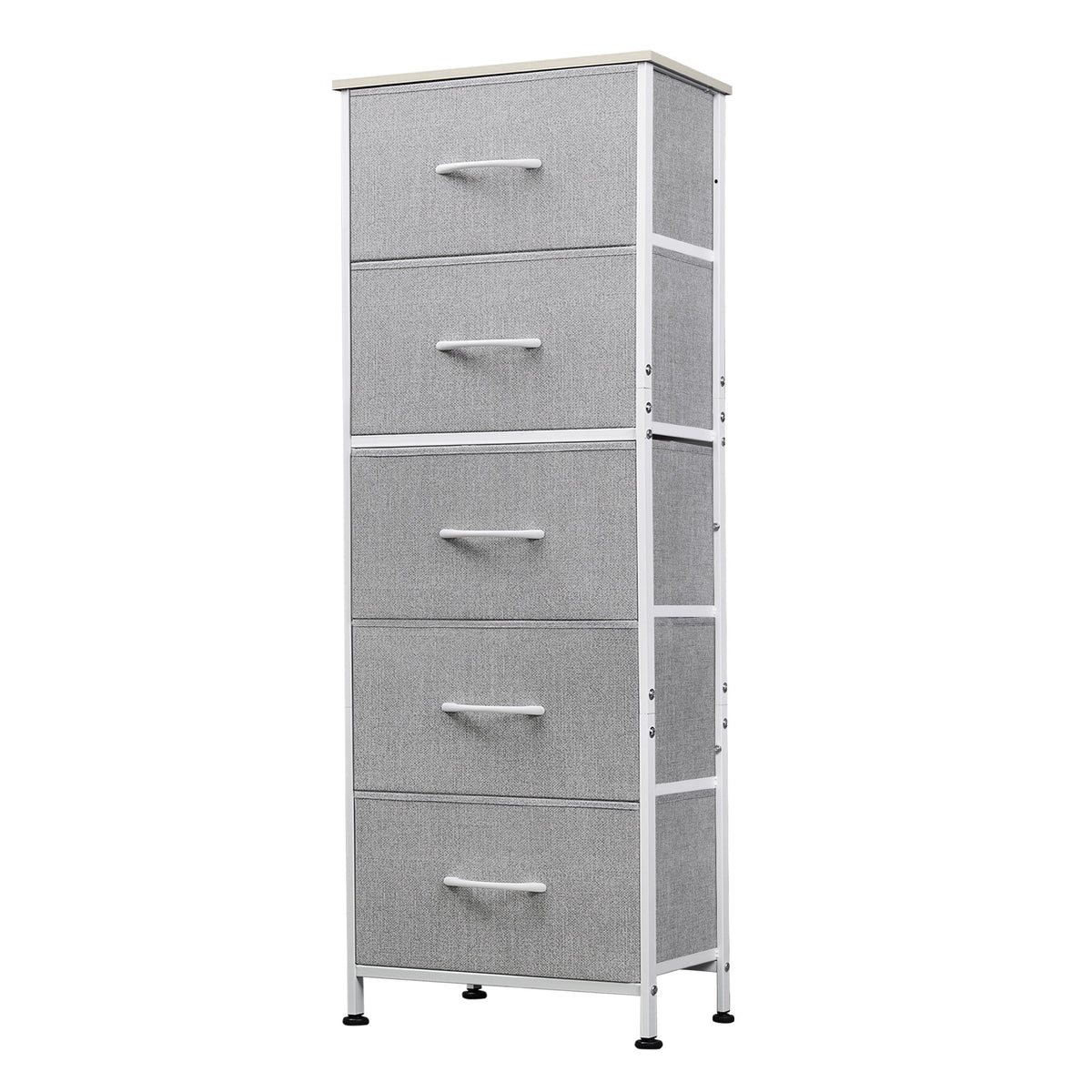 GALAXHERO 5-Drawer Tall Fabric Dresser with Wood Top, Storage Organizer Chest for Bedroom, Closet, Hallway, Sturdy Steel Frame