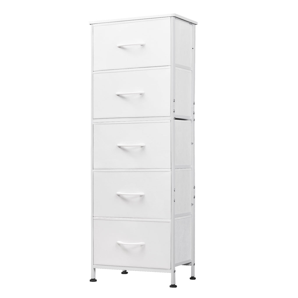 GALAXHERO 5-Drawer Tall Fabric Dresser with Wood Top, Storage Organizer Chest for Bedroom, Closet, Hallway, Sturdy Steel Frame, Rustic Brown Wood Grain Print