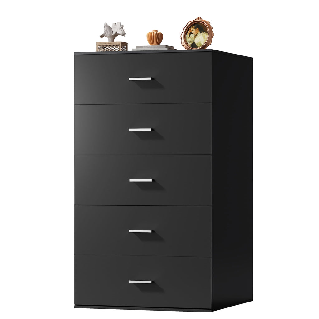 GALAXHERO 5 Drawers Dresser, Chest of Drawers for Bedroom, Tall Wood Storage Cabinet with Metal Handle for Living Room, Closet, Hallway, White