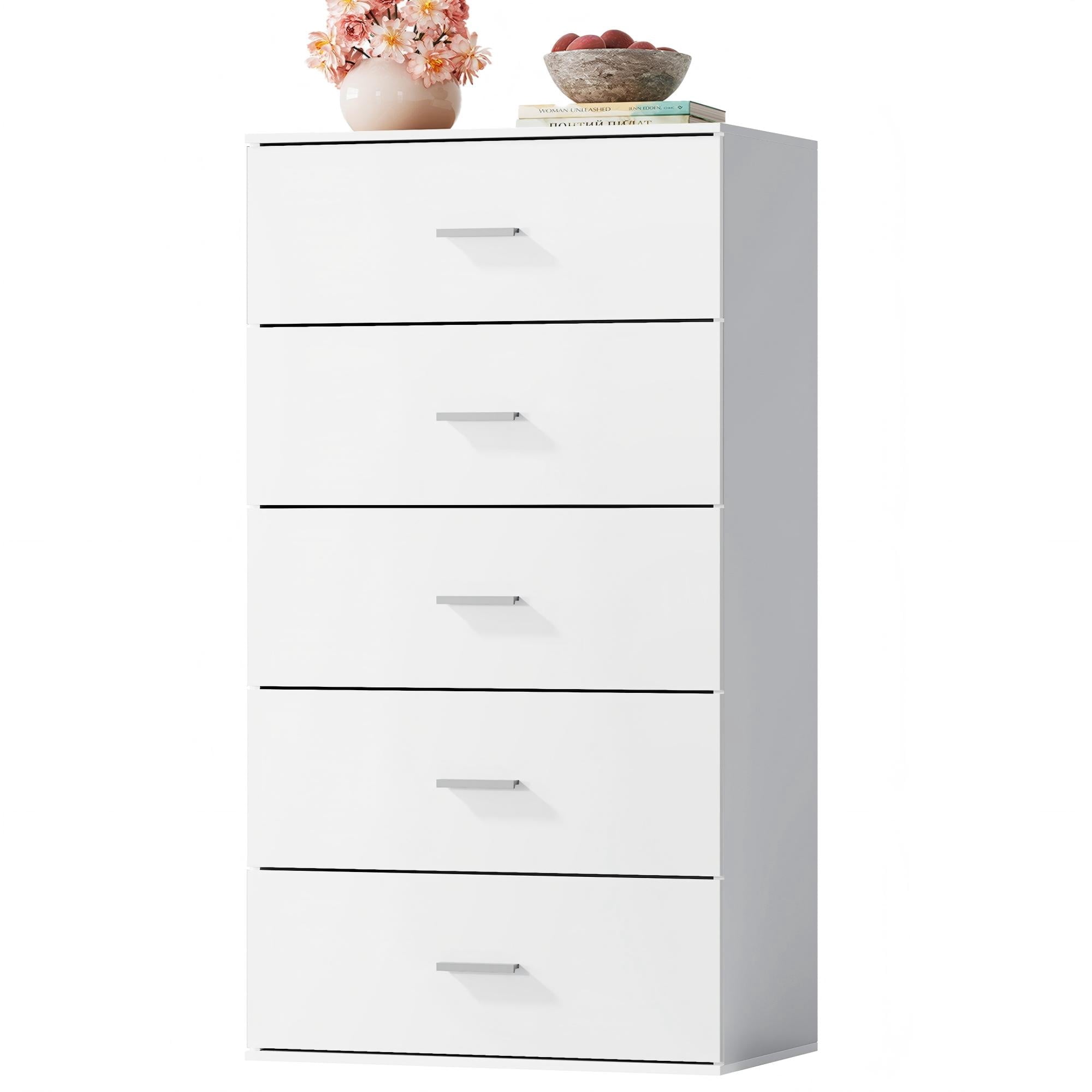 GALAXHERO 5 Drawers Dresser, Chest of Drawers for Bedroom, Tall Wood Storage Cabinet with Metal Handle for Living Room, Closet, Hallway