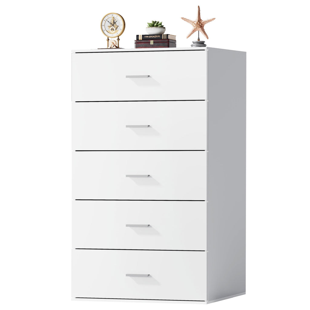 GALAXHERO 5 Drawers Dresser, Chest of Drawers for Bedroom, Tall Wood Storage Cabinet with Metal Handle for Living Room, Closet, Hallway, White