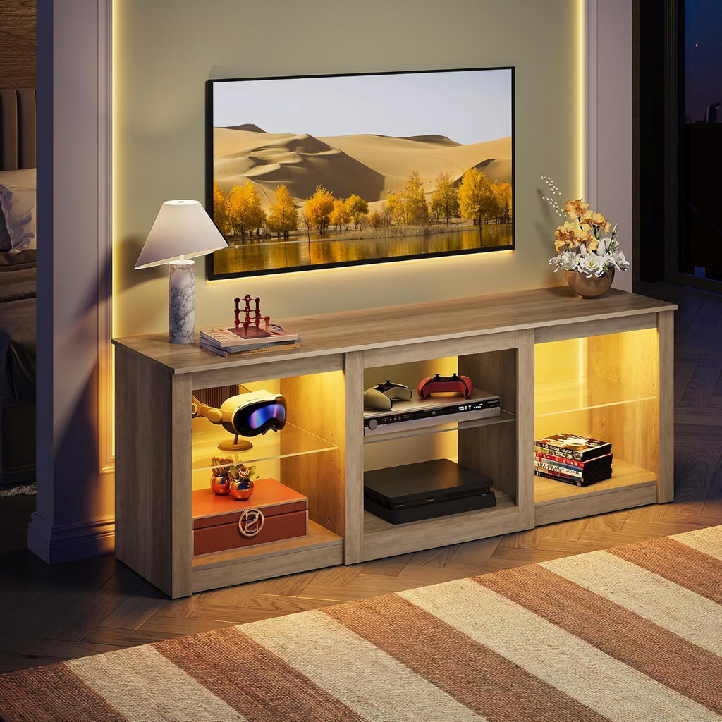 GALAXHERO 58" Modern LED TV Stand Entertainment Center for 65 70 Inch TV with Adjustable Glass Shelves & RGB Lights, Wood Media Console Table for Living Room, Bedroom, Gaming Room