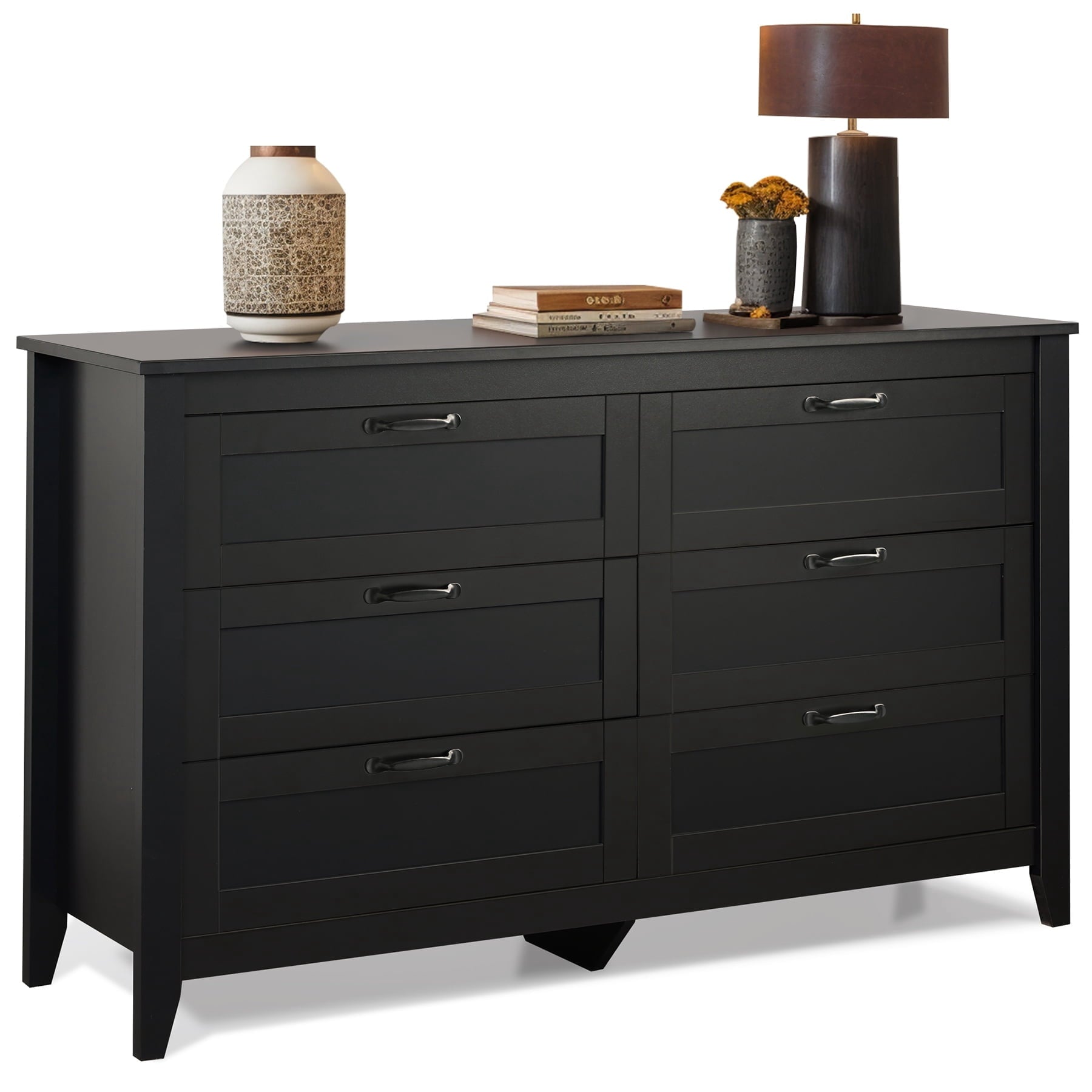 GALAXHERO 6-Drawer Double Wood Dresser - Farmhouse Chest of Drawers with Metal Handles for Bedroom, Living Room, Entryway