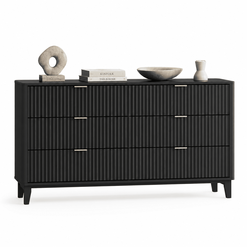 GALAXHERO 6 Drawer Dresser for Bedroom, Wide Chest of Drawers, Fluted Wood Dresser, TV Stand for 55 inch TV, Storage Cabinet for Living Room, Hallway