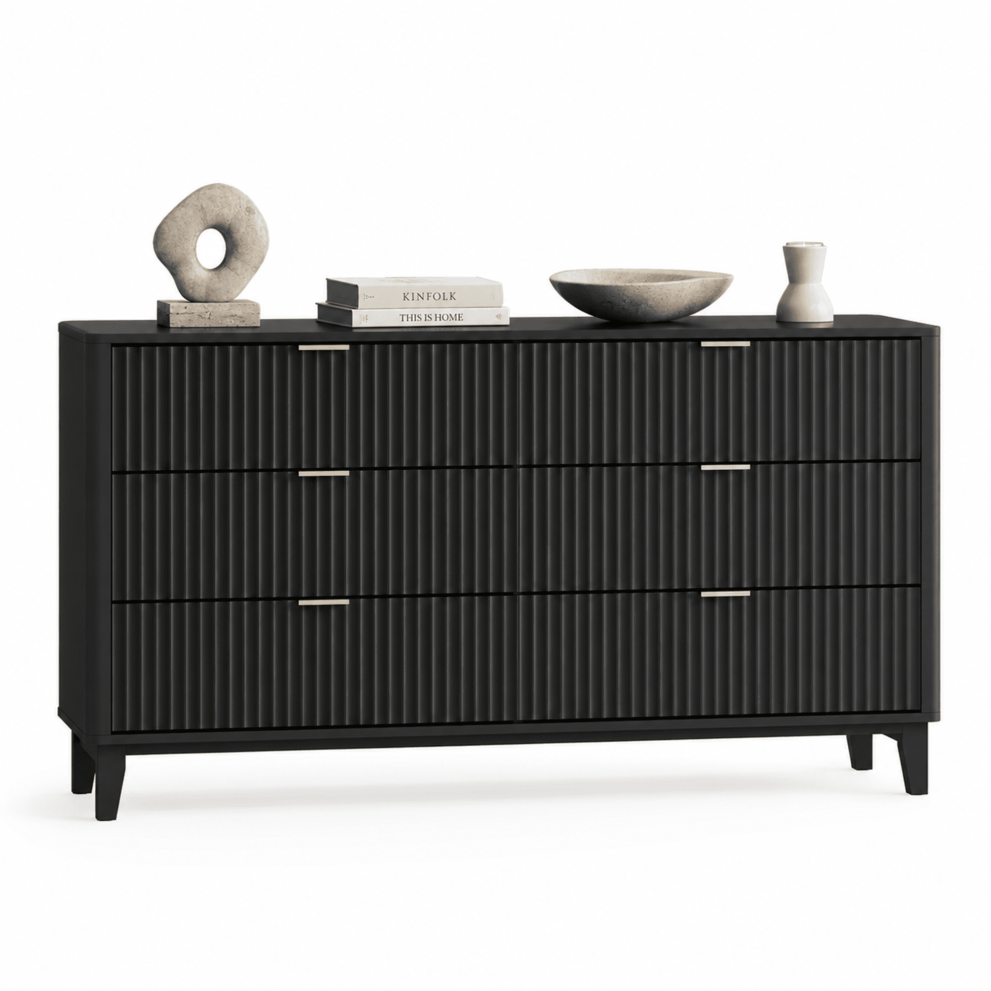 GALAXHERO 6 Drawer Dresser for Bedroom, Wide Chest of Drawers, Fluted Wood Dresser, TV Stand for 55 inch TV, Storage Cabinet for Living Room, Hallway