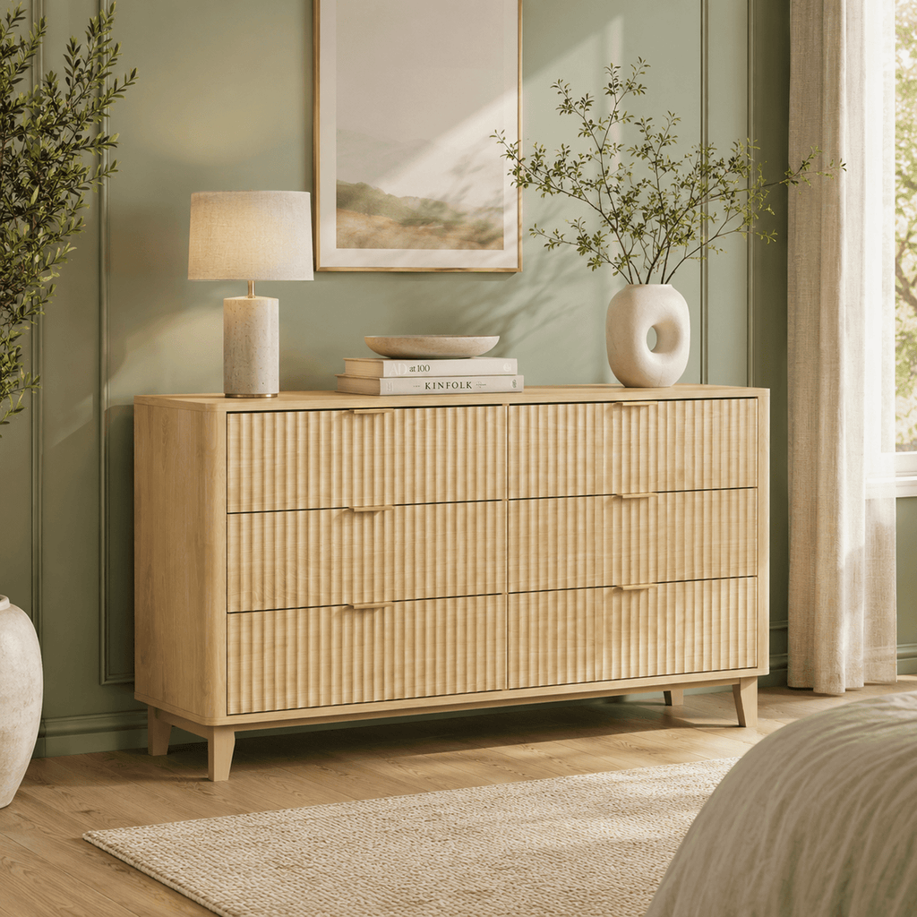GALAXHERO 6 Drawer Dresser for Bedroom, Wide Chest of Drawers, Fluted Wood Dresser, TV Stand for 55 inch TV, Storage Cabinet for Living Room, Hallway