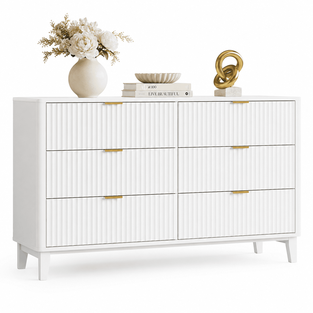 GALAXHERO 6 Drawer Dresser for Bedroom, Wide Chest of Drawers, Fluted Wood Dresser, TV Stand for 55 inch TV, Storage Cabinet for Living Room, Hallway