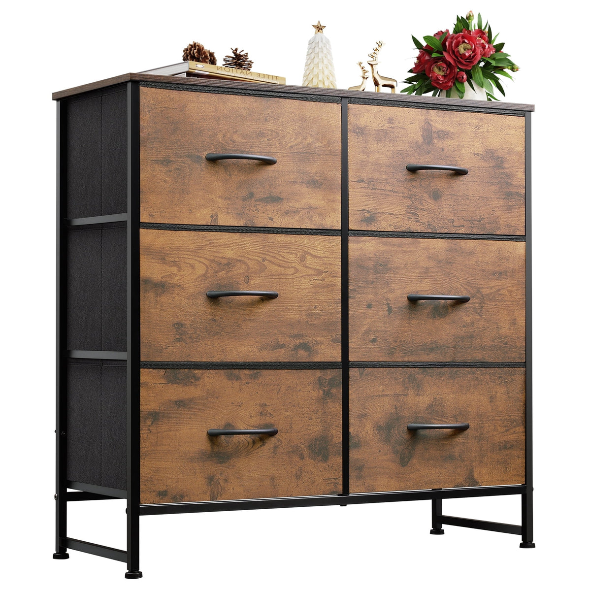 GALAXHERO 6 Drawer Dresser, Black Fabric Double Dresser, Storage Tower with Fabric Bins, Chest of Drawers for Bedroom, Closet, Living Room, Hallway