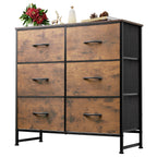 GALAXHERO 6 Drawer Dresser, Black Fabric Double Dresser, Storage Tower with Fabric Bins, Chest of Drawers for Bedroom, Closet, Living Room, Hallway,Charcoal Black Wood Grain Print