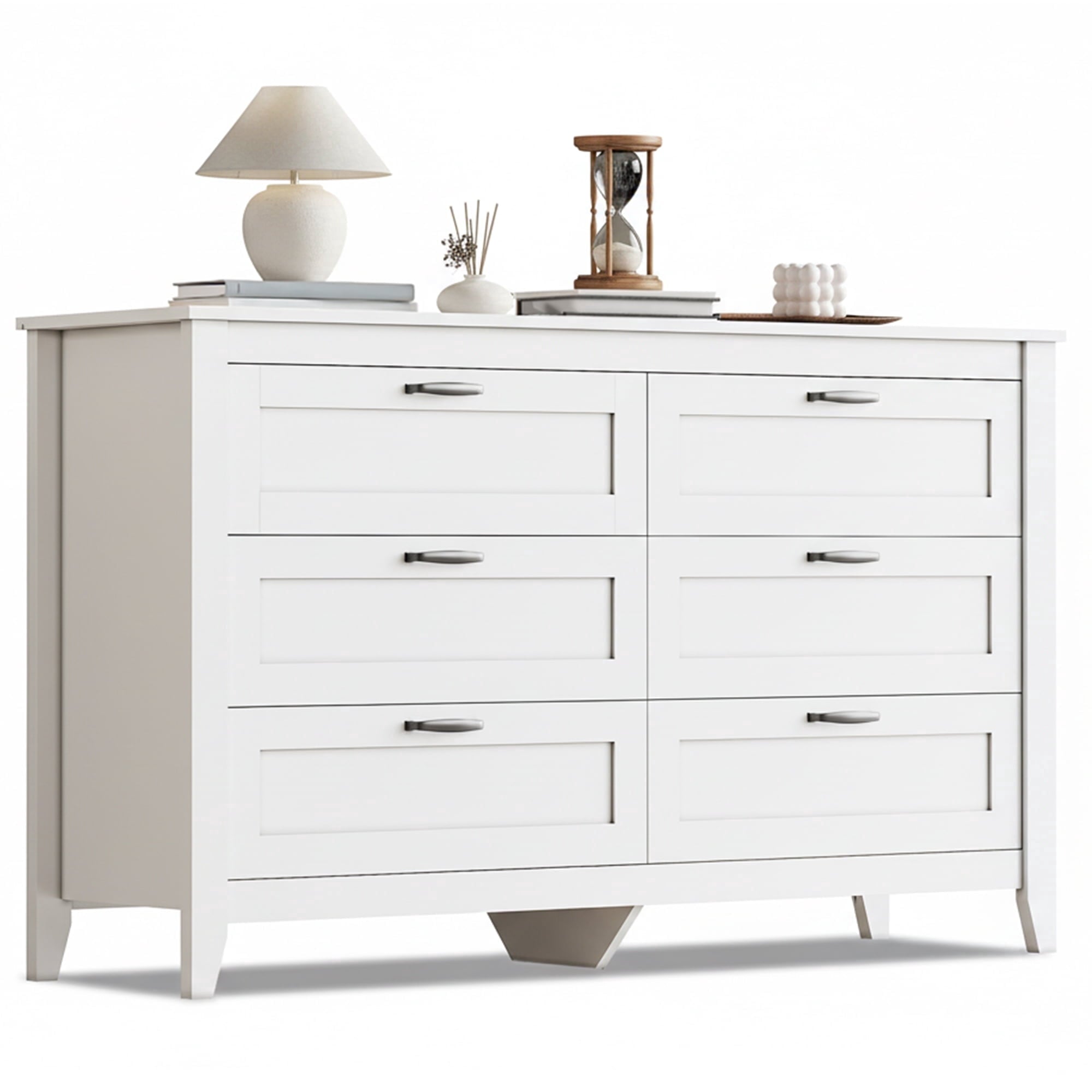 GALAXHERO 6-Drawer Double Wood Dresser - Farmhouse Chest of Drawers with Metal Handles for Bedroom, Living Room, Entryway
