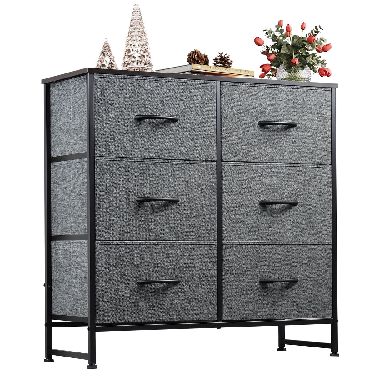 GALAXHERO 6 Drawer Dresser, Black Fabric Double Dresser, Storage Tower with Fabric Bins, Chest of Drawers for Bedroom, Closet, Living Room, Hallway