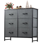 GALAXHERO 6 Drawer Dresser, Black Fabric Double Dresser, Storage Tower with Fabric Bins, Chest of Drawers for Bedroom, Closet, Living Room, Hallway,Charcoal Black Wood Grain Print