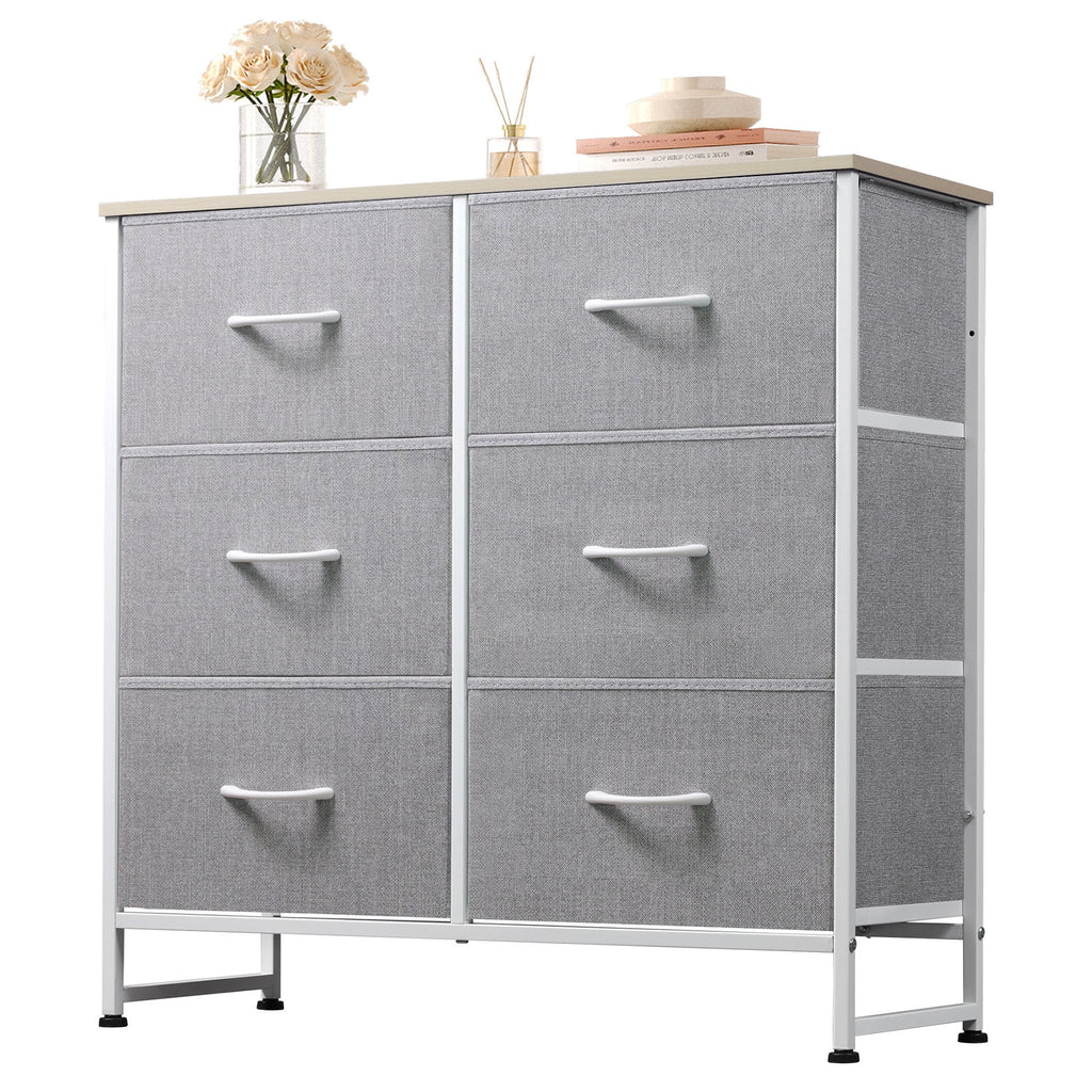 GALAXHERO 6 Drawer Dresser, Black Fabric Double Dresser, Storage Tower with Fabric Bins, Chest of Drawers for Bedroom, Closet, Living Room, Hallway,Charcoal Black Wood Grain Print