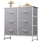 GALAXHERO 6 Drawer Dresser, Black Fabric Double Dresser, Storage Tower with Fabric Bins, Chest of Drawers for Bedroom, Closet, Living Room, Hallway,Charcoal Black Wood Grain Print