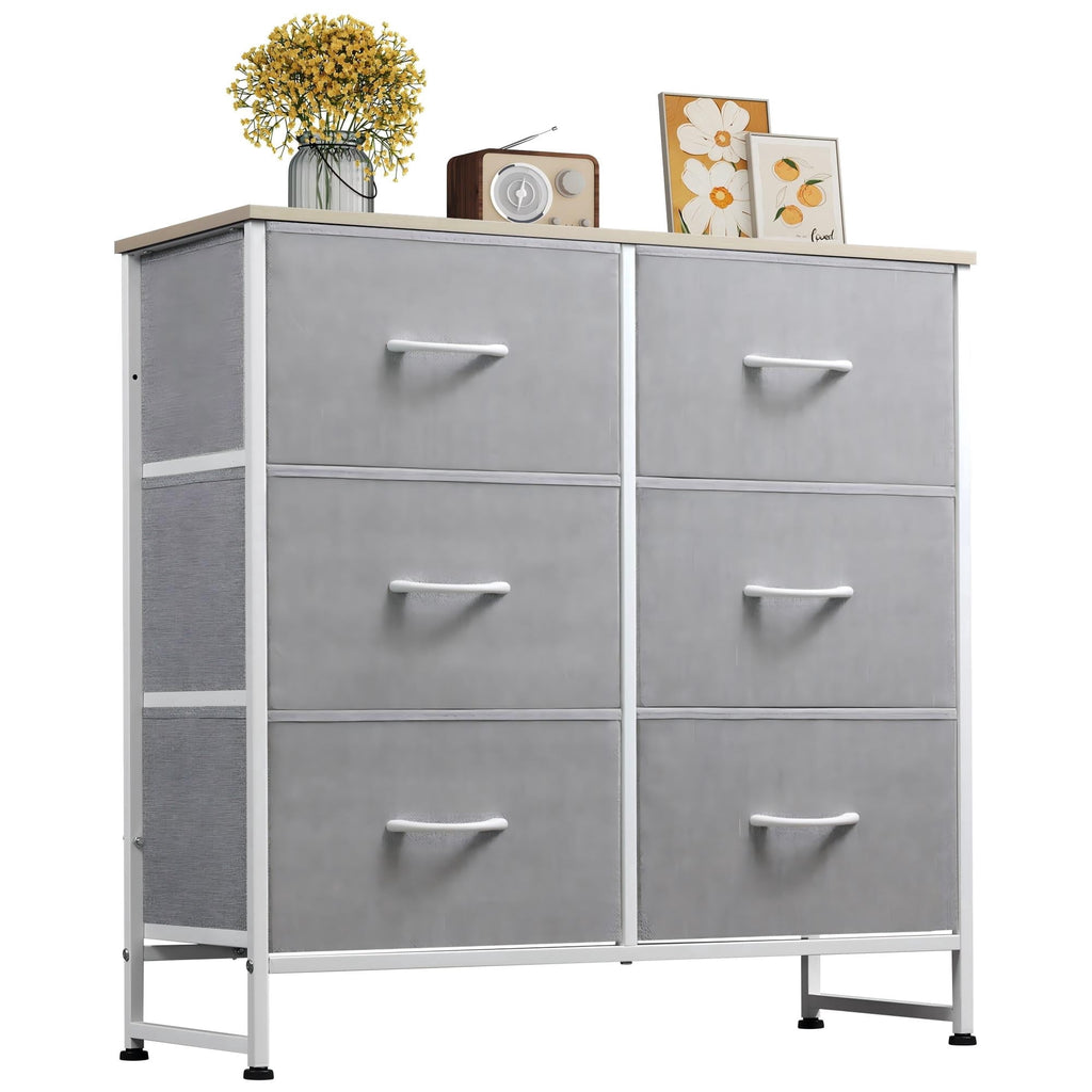 GALAXHERO 6 Drawer Dresser, Black Fabric Double Dresser, Storage Tower with Fabric Bins, Chest of Drawers for Bedroom, Closet, Living Room, Hallway