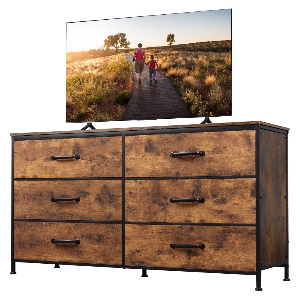 GALAXHERO 6-Drawer Wide Fabric Dresser and TV Stand, Large Storage Tower Unit with Fabric Bins for Bedroom, Closet, Hallway
