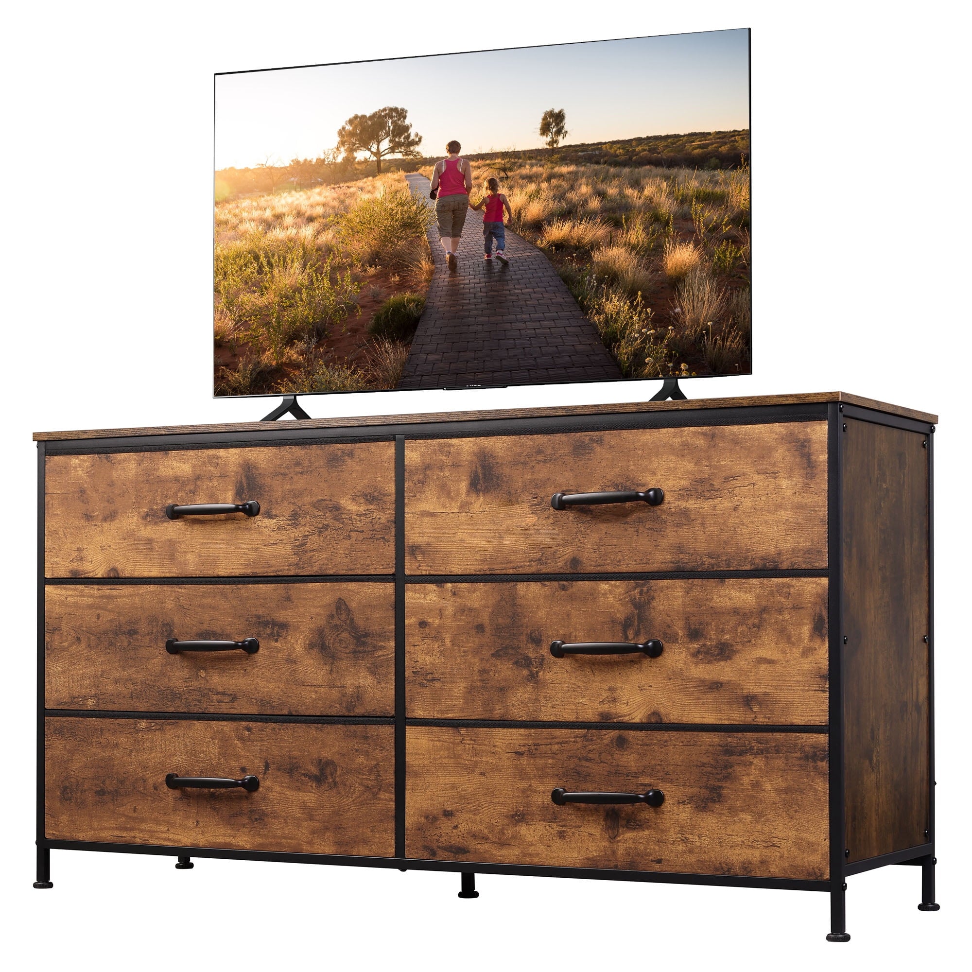 GALAXHERO 6-Drawer Wide Fabric Dresser and TV Stand, Large Storage Tower Unit with Fabric Bins for Bedroom, Closet, Hallway