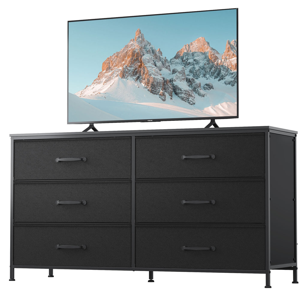 GALAXHERO 6-Drawer Wide Fabric Dresser and TV Stand, Large Storage Tower Unit with Fabric Bins for Bedroom, Closet, Hallway