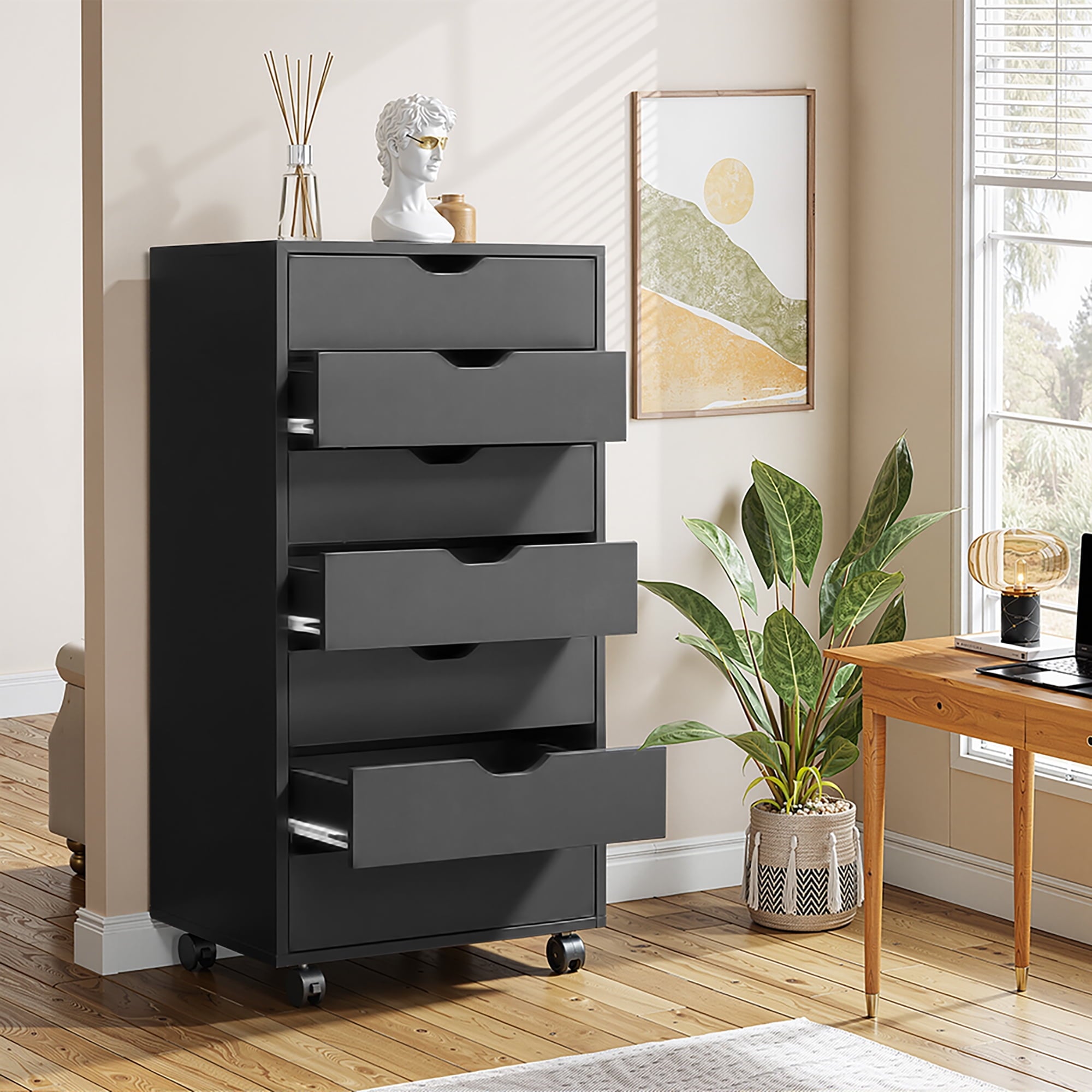 GALAXHERO 7 Drawer Vertical File Cabinet, Wood Storage Cabinet with Wheels for Home Office