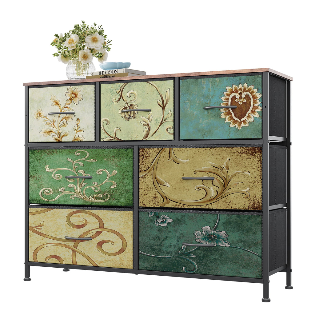 GALAXHERO 7 Drawer Dresser, TV Stands for 45" TV, Chest of Drawers with Fabric Bin for Bedroom, Living Room, Entryway