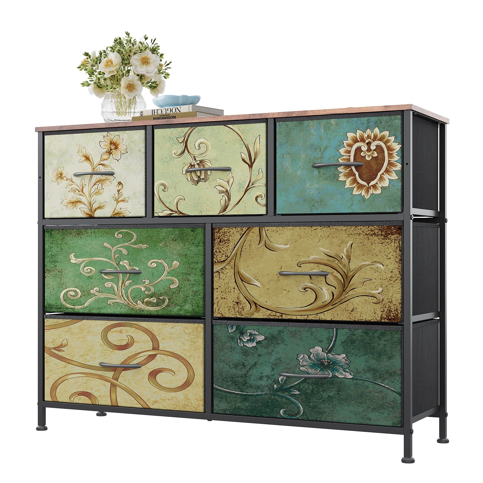 GALAXHERO 7 Drawer Dresser, TV Stands for 45" TV, Chest of Drawers with Fabric Bin for Bedroom, Living Room, Entryway,