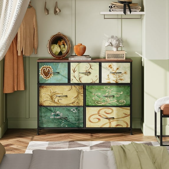 GALAXHERO 7 Drawer Dresser, TV Stands for 45" TV, Wide Dresser with Fabric Bin for Bedroom, Living Room