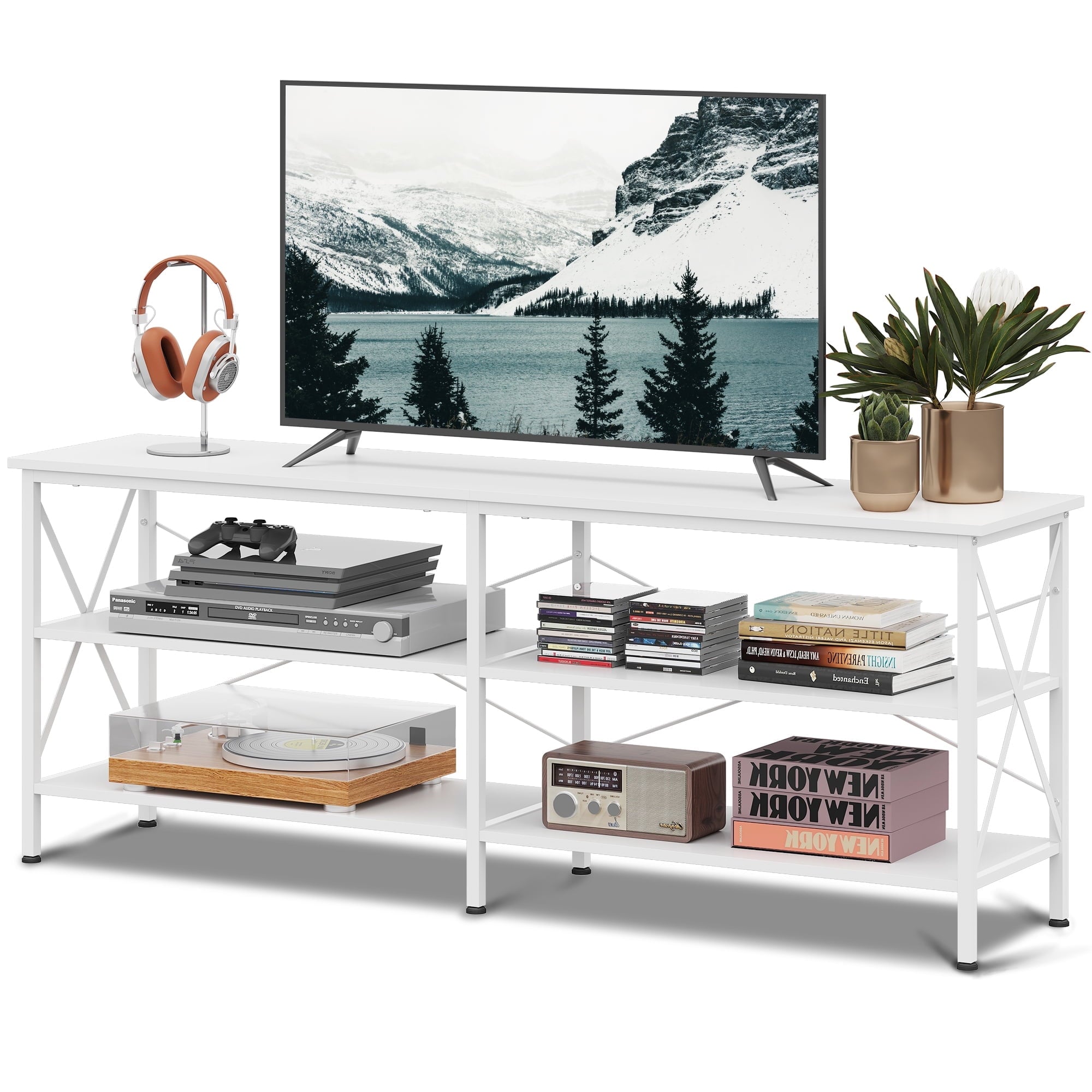 GALAXHERO TV Stand for 70 Inch TV 63" Entertainment Center with 3-Tier Storage Shelves, Media TV Console Cabinet for Living Room Bedroom Farmhouse TV Table