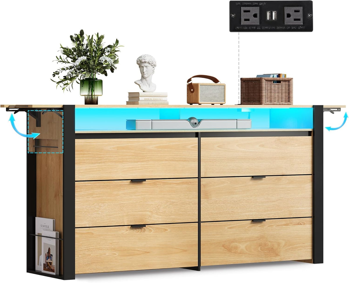 GALAXHERO 78 Inch LED Dresser for Bedroom, Wood Dresser with Charging Station, Large Chest of Drawers Expandable with Flexible Shelves and Hanging Rack, for Closet, Living Room (85" TV)