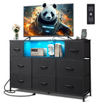 GALAXHERO 8-Drawer Fabric Dresser with Charging Station and LED Lights, TV Stand for 55-Inch TV, Storage Chest with Open Shelves for Bedroom, Living Room, Closet
