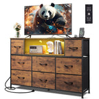 GALAXHERO 8-Drawer Fabric Dresser with Charging Station and LED Lights, TV Stand for 55-Inch TV, Storage Chest with Open Shelves for Bedroom, Living Room, Closet