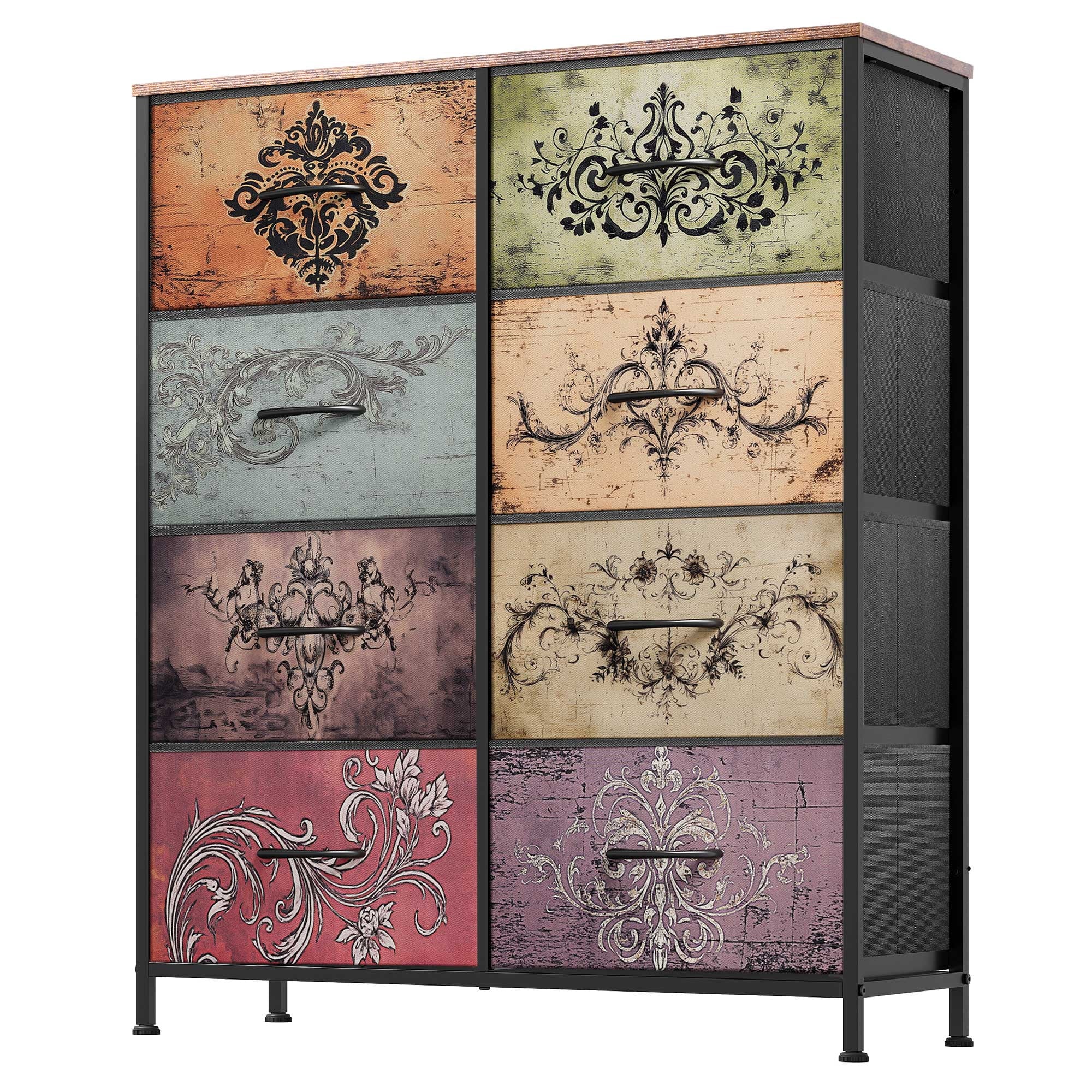 GALAXHERO 8 Drawer Fabric Dresser for Bedroom, Storage Bins Chest of Drawer for Closet, Living Room, Hallway, Wood Grain Print