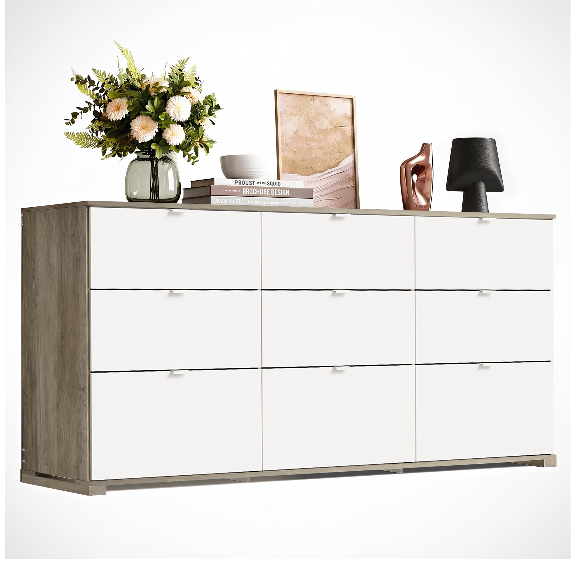 GALAXHERO 9-Drawers Dresser for Bedroom, 63" Wide Modern Dresser for Bedroom, Large Chest of Drawers with Sturdy Metal Handle, Wood Dresser for Living Room, Hallway