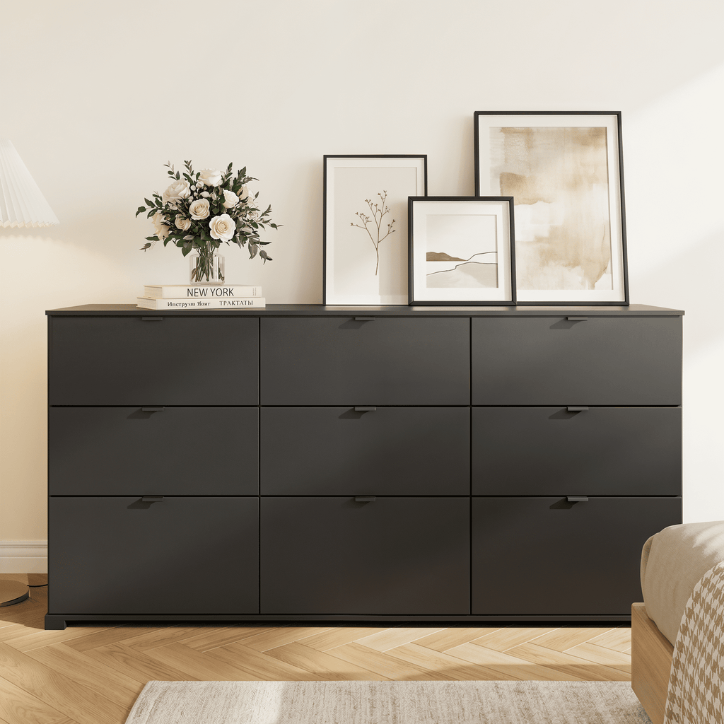 GALAXHERO 9 Drawer Dresser for Bedroom, Wood Dresser with Sturdy Metal Handle, 63" Wide Chest of Drawers, TV Stand for 75" TV for Living Room, Hallway