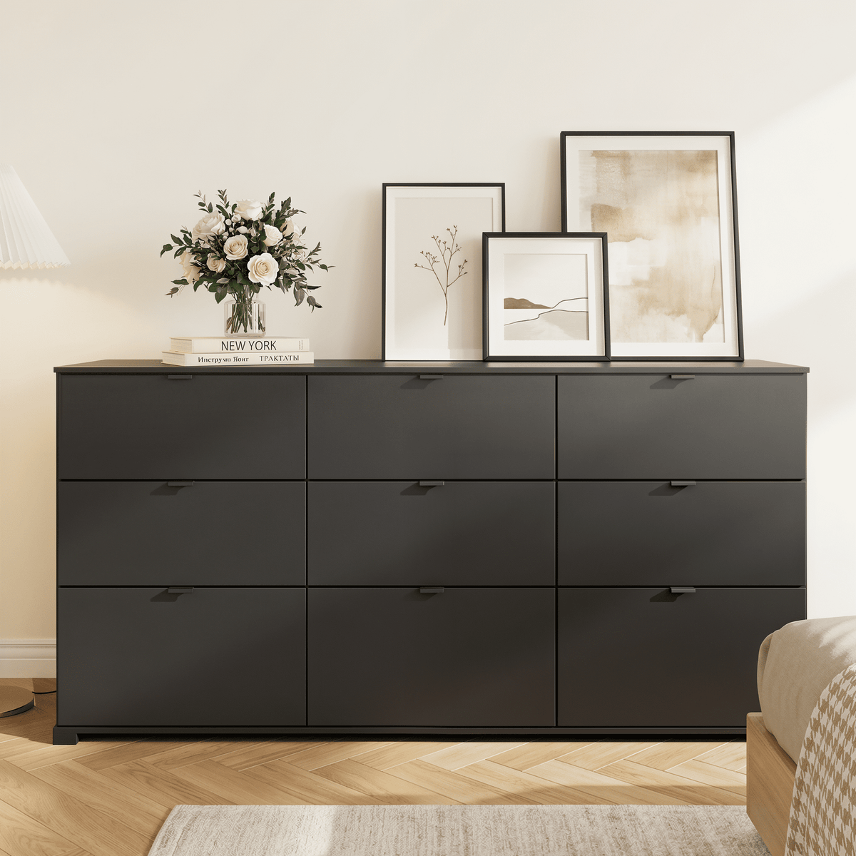 GALAXHERO 9 Drawer Dresser for Bedroom, Wood Dresser with Sturdy Metal Handle, 63" Wide Chest of Drawers, TV Stand for 75" TV for Living Room, Hallway