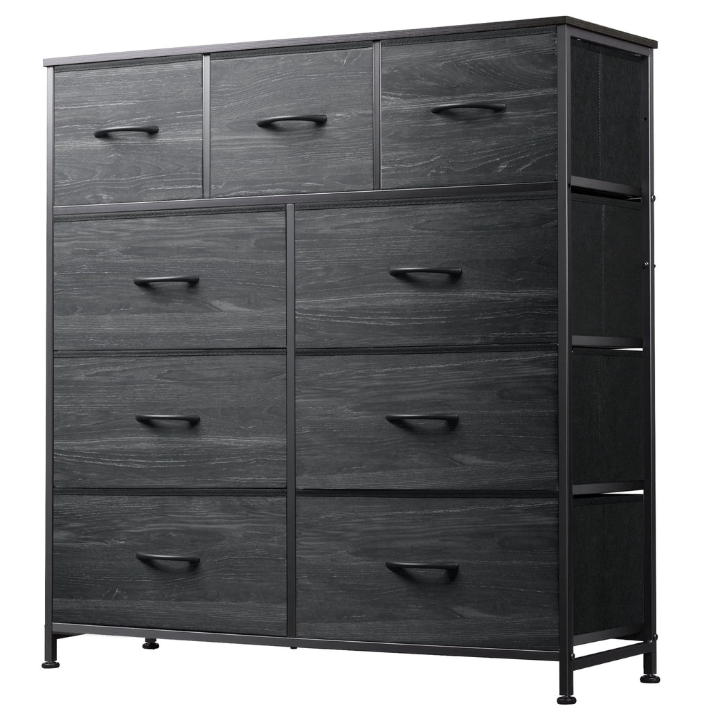 GALAXHERO 9-Drawer Fabric Dresser, Tall Storage Tower for Bedroom, Hallway, Entryway, Closet, Chest Organizer Unit with Fabric Bins, Steel Frame, Wood Top, Wood Grain Print