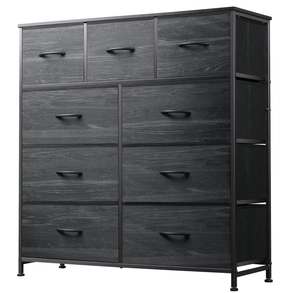 GALAXHERO Dresser 9-Drawer Fabric Storage Tower Chest for Bedroom, Hallway, Entryway, Closet with Fabric Bins, Steel Frame, Wood Top, Easy Pull Handle, Dark Grey