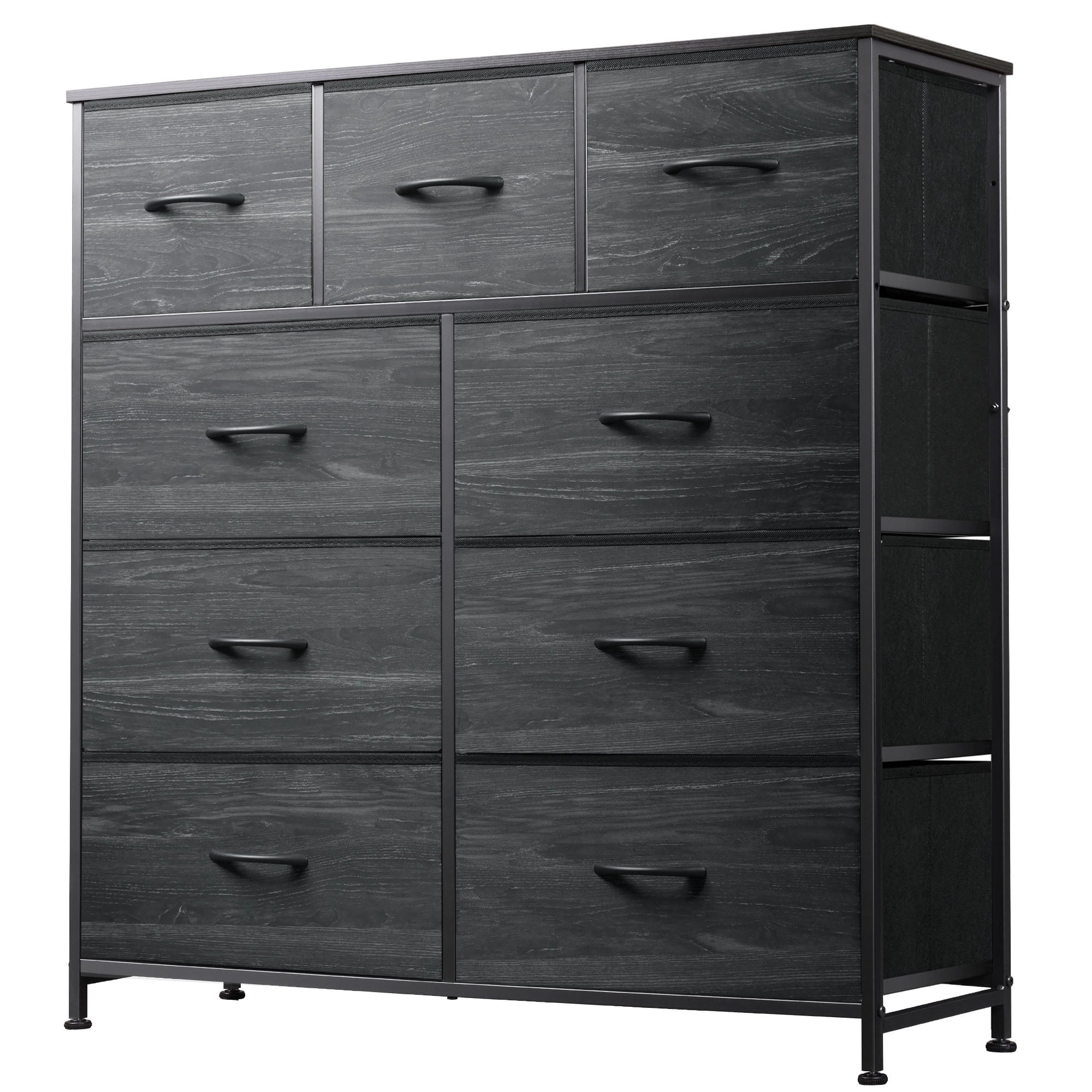 GALAXHERO Dresser 9-Drawer Fabric Storage Tower Chest for Bedroom, Hallway, Entryway, Closet with Fabric Bins, Steel Frame, Wood Top, Easy Pull Handle, Dark Grey